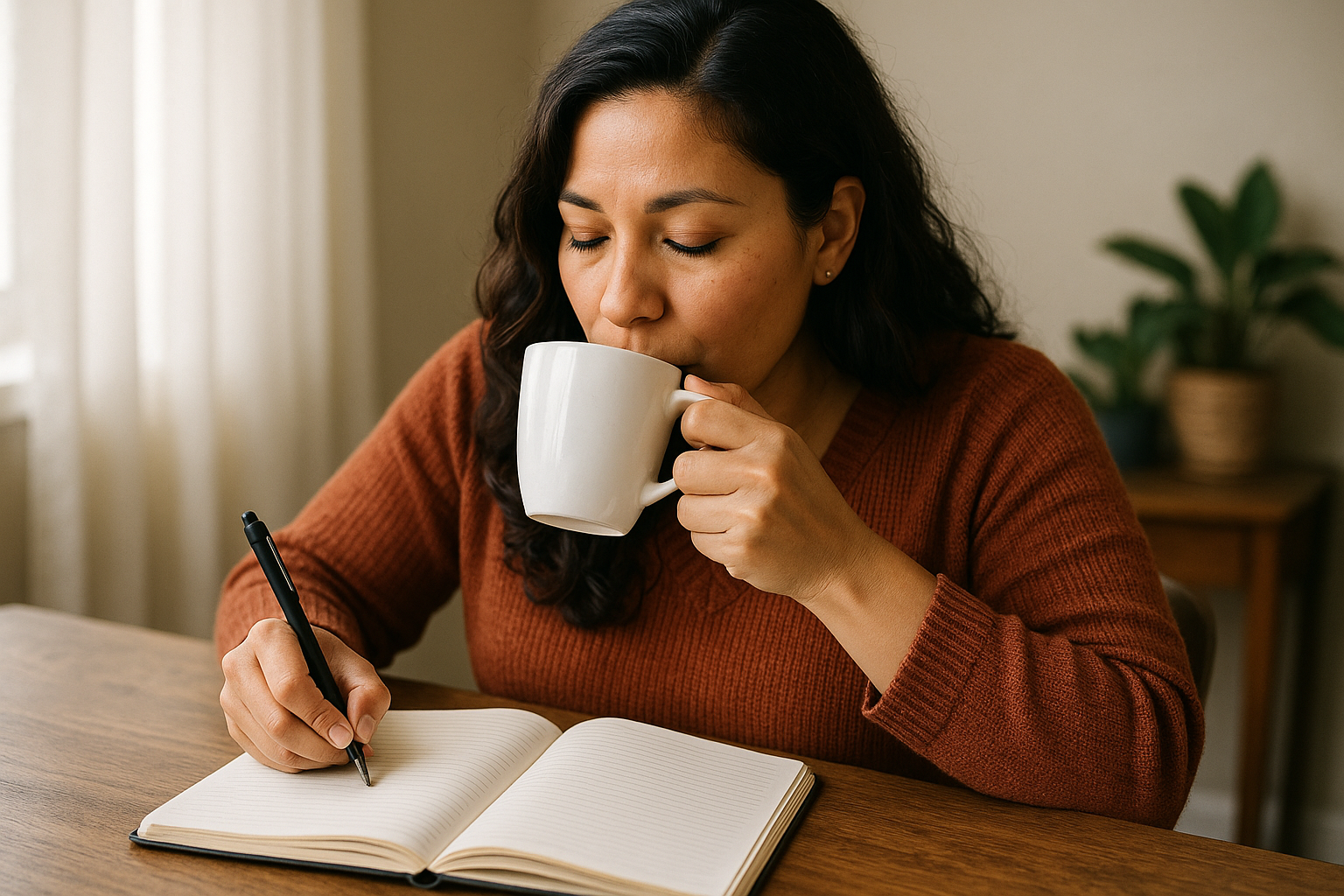 Mom reflecting and journaling